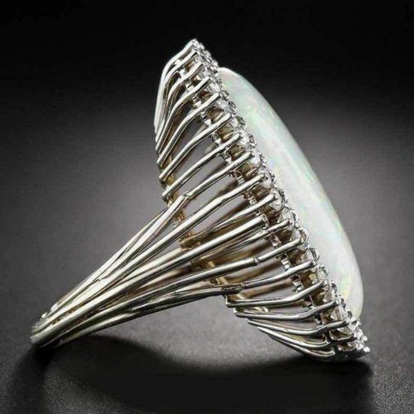 NEW Huge Opal Diamond 925 Sterling Silver Ring - Picture 6 of 9